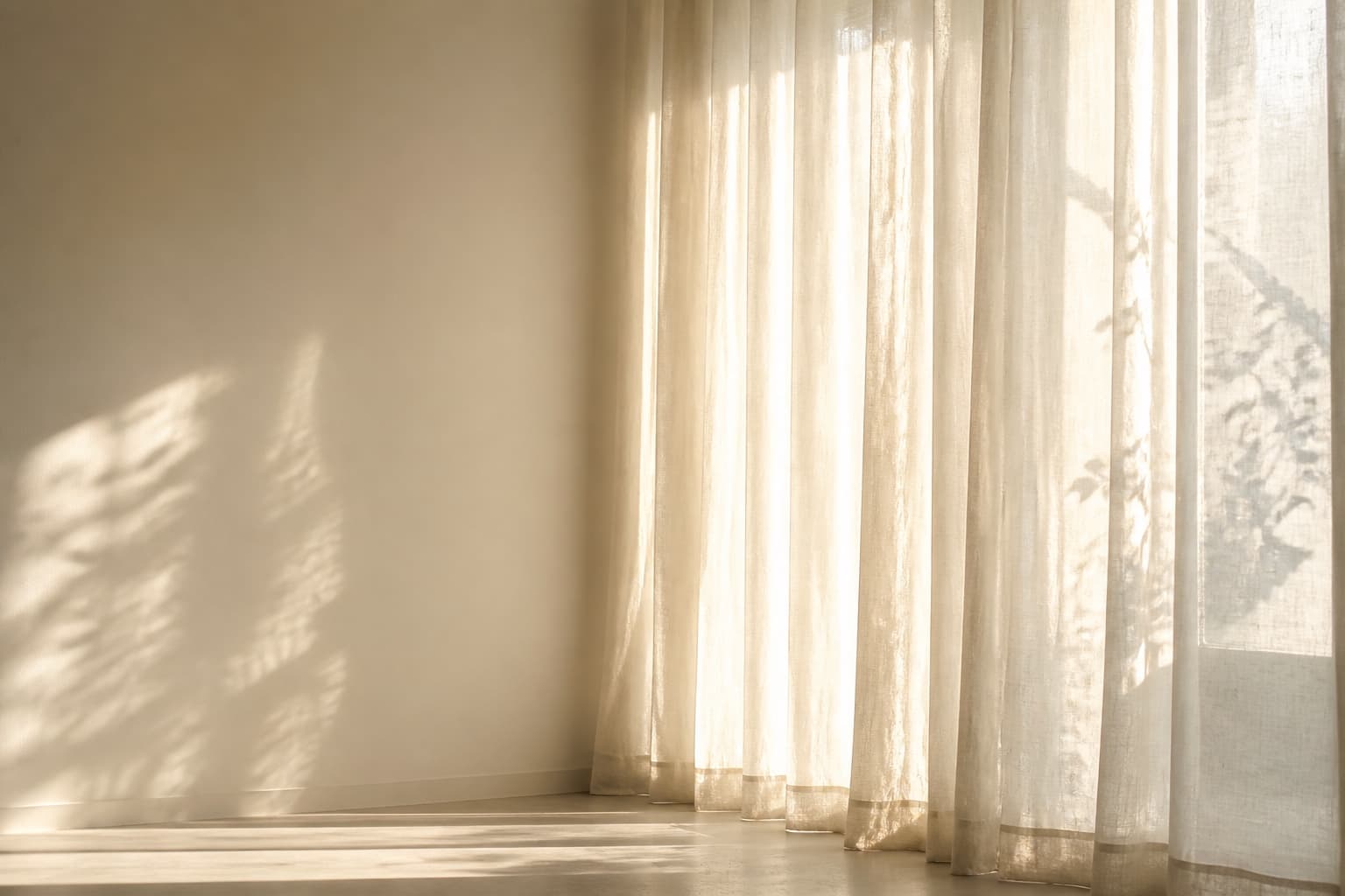 Soft morning light filtered through linen curtains